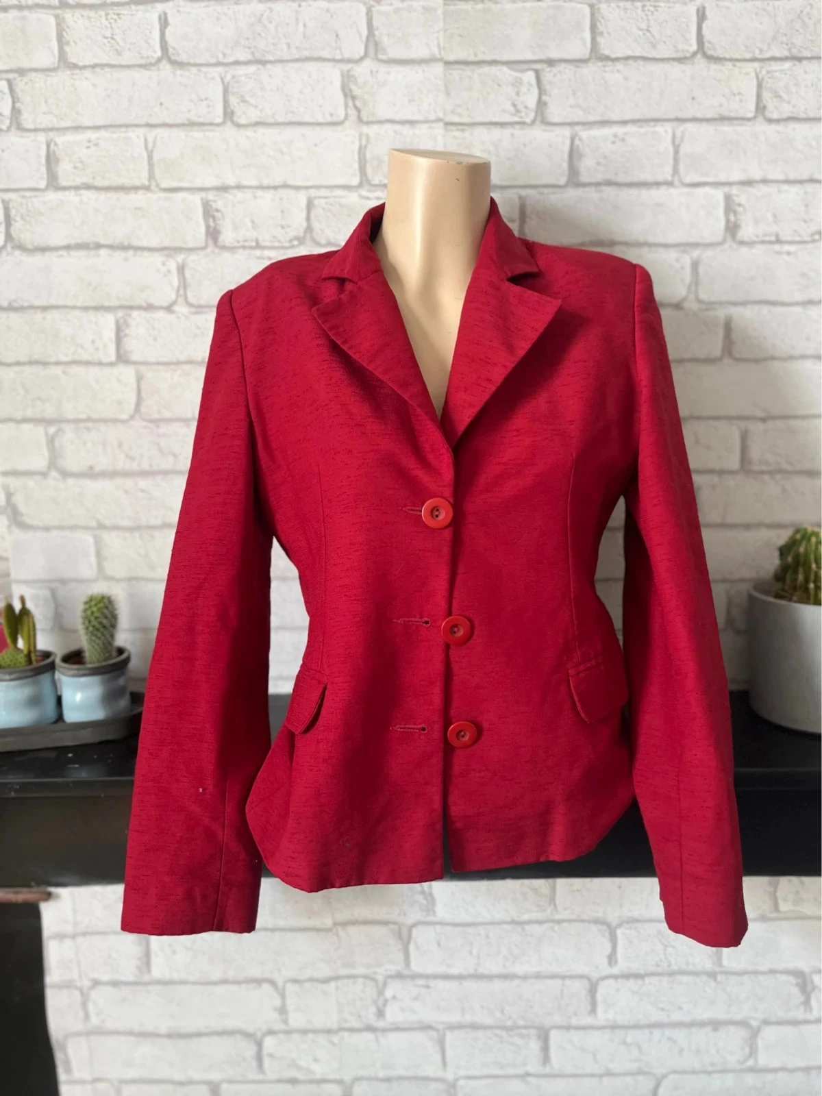 Blazer femme rouge satiné – Taille 34 – Élégant & intemporel